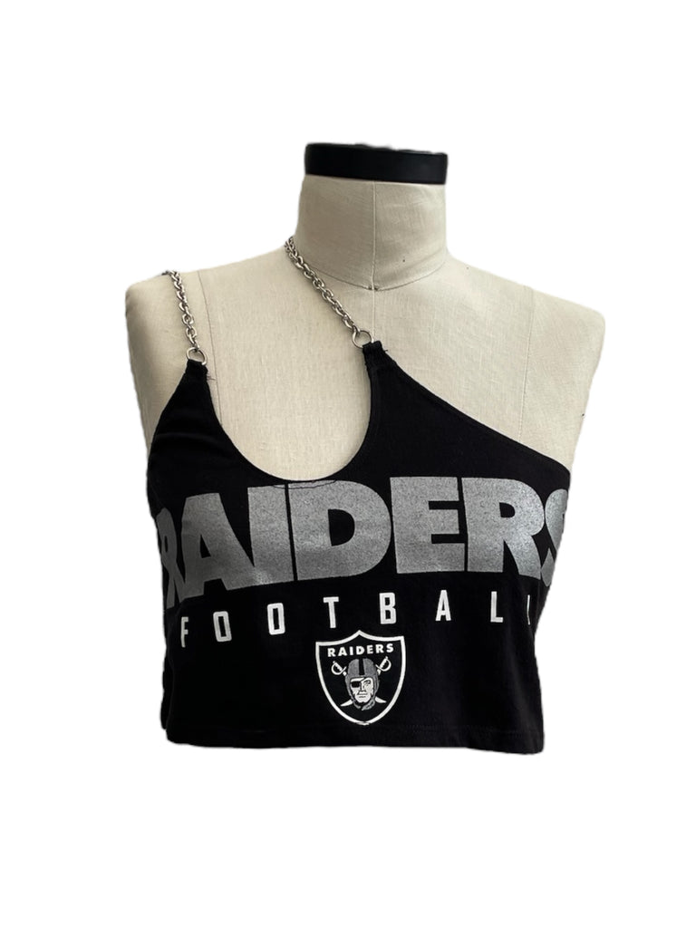 Black tank top with 'Raiders Football' text on a mannequin