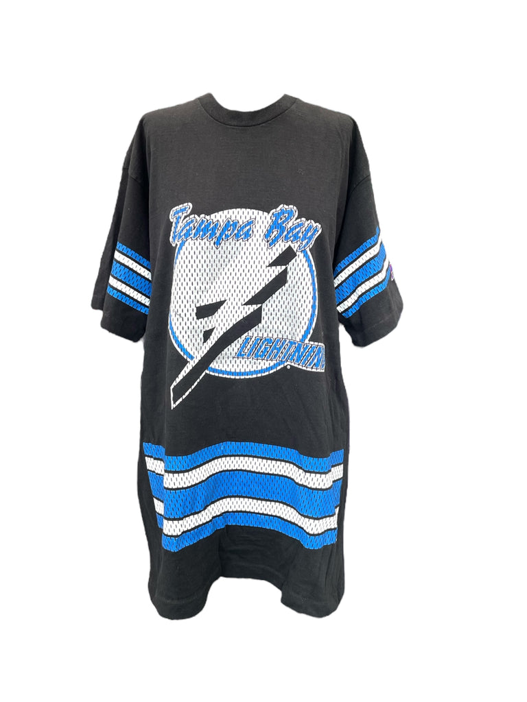 Black oversized t-shirt with Tampa Bay Lightning logo on a white background