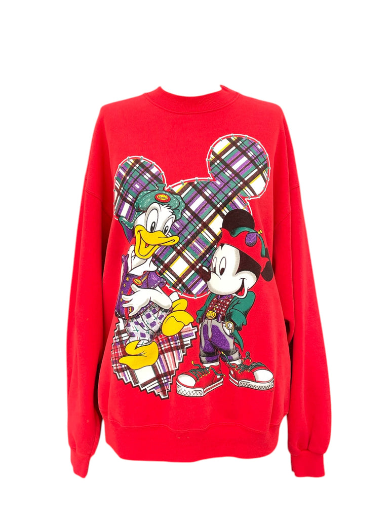 Red sweatshirt with cartoon characters on a white background