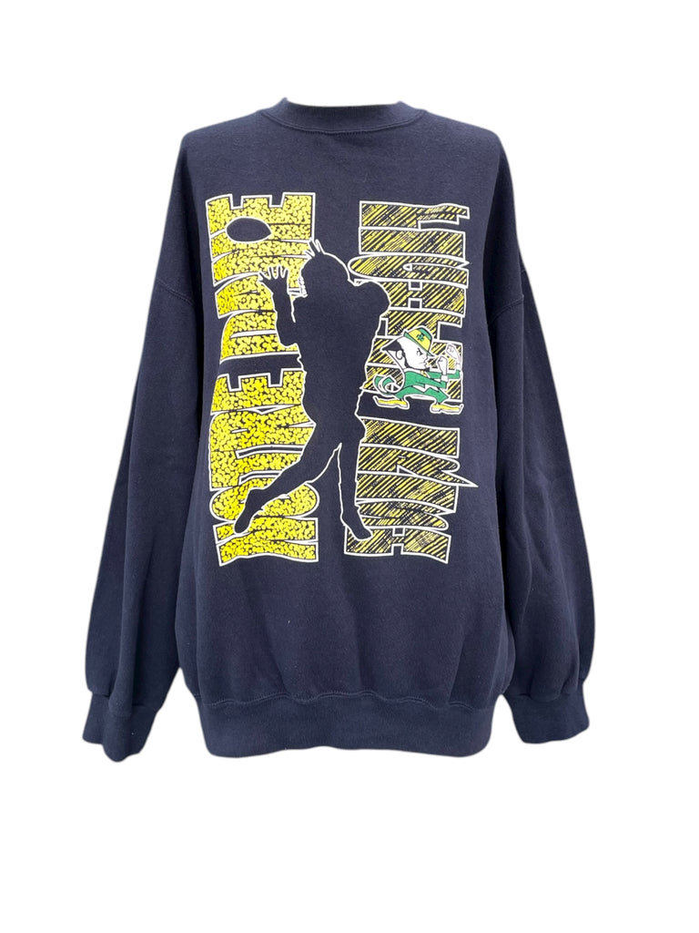 Navy blue sweatshirt with yellow graphic design on a white background