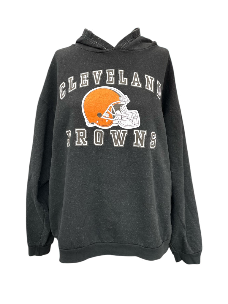 Gray hoodie with Cleveland Browns logo on a white background